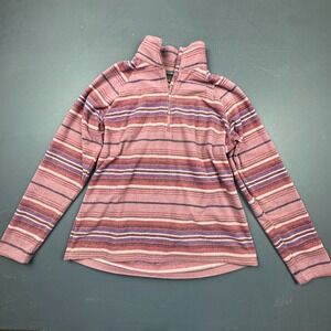 Eddie Bauer Fleece Pullover Sweater Women's Large Striped 1/4 Zip Warm Soft Pink